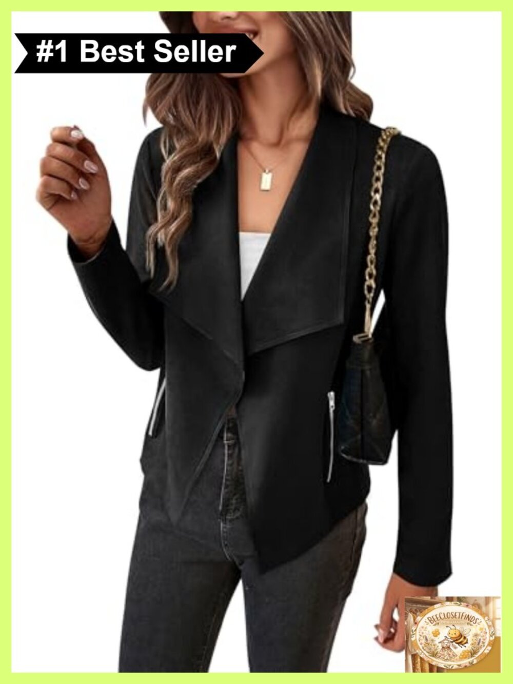 Faux Suede Jacket Waterfall Collar Open Front Cropped Coat